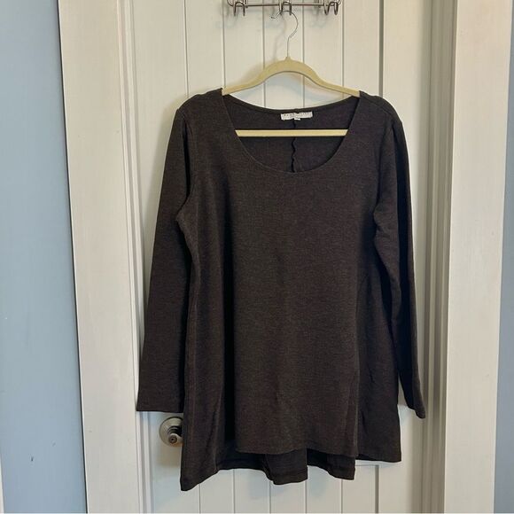 Bryn Walker Chocolate Heather Brown Long Sleeve Scoop Neck Tunic Top Size XL - Picture 1 of 9